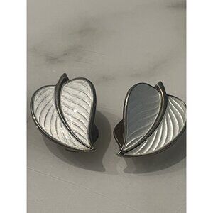 HANS MYHRE NORWAY 925S STERLING WHITE ENAMEL LEAF EARRINGS
